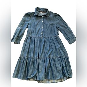 Tommy Hilfiger Denim Chambray Tiered Dress - Size 2, 3/4 Length Sleeves